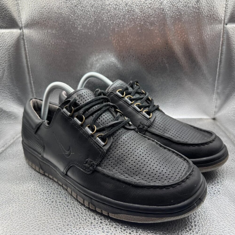 Size 9 Nike Mad Jibe Black Leather Mens Lace Up Low Top Sneaker Shoes 313264-002